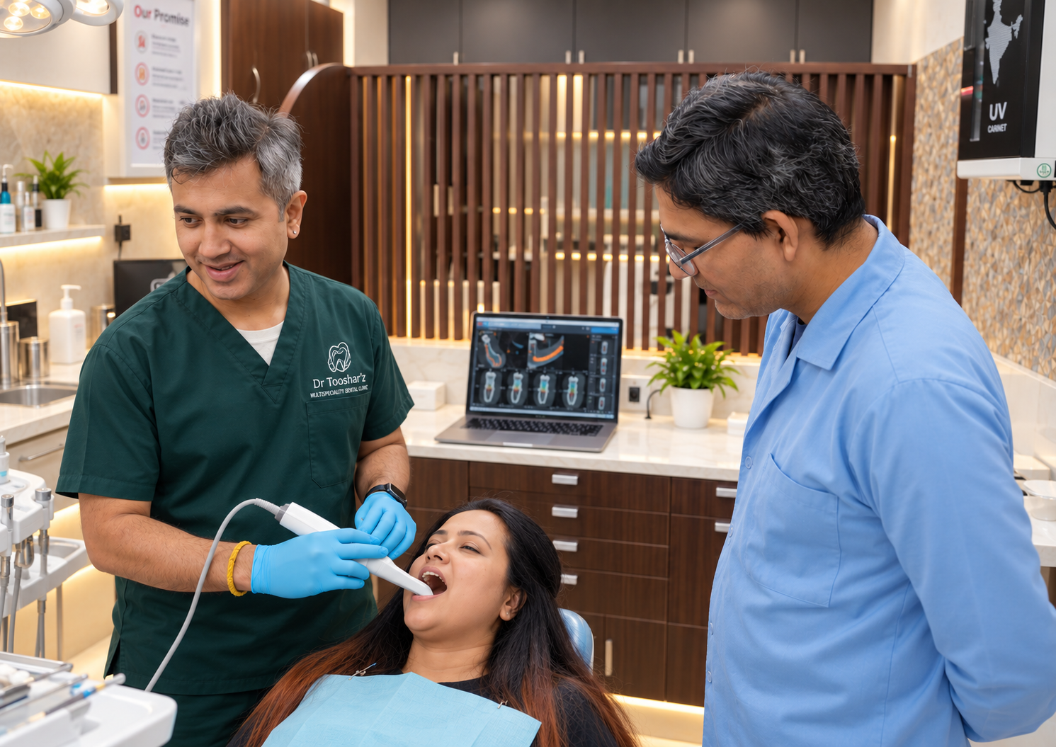 Dr. Tushar Suneja providing dental care to a patient at the clinic