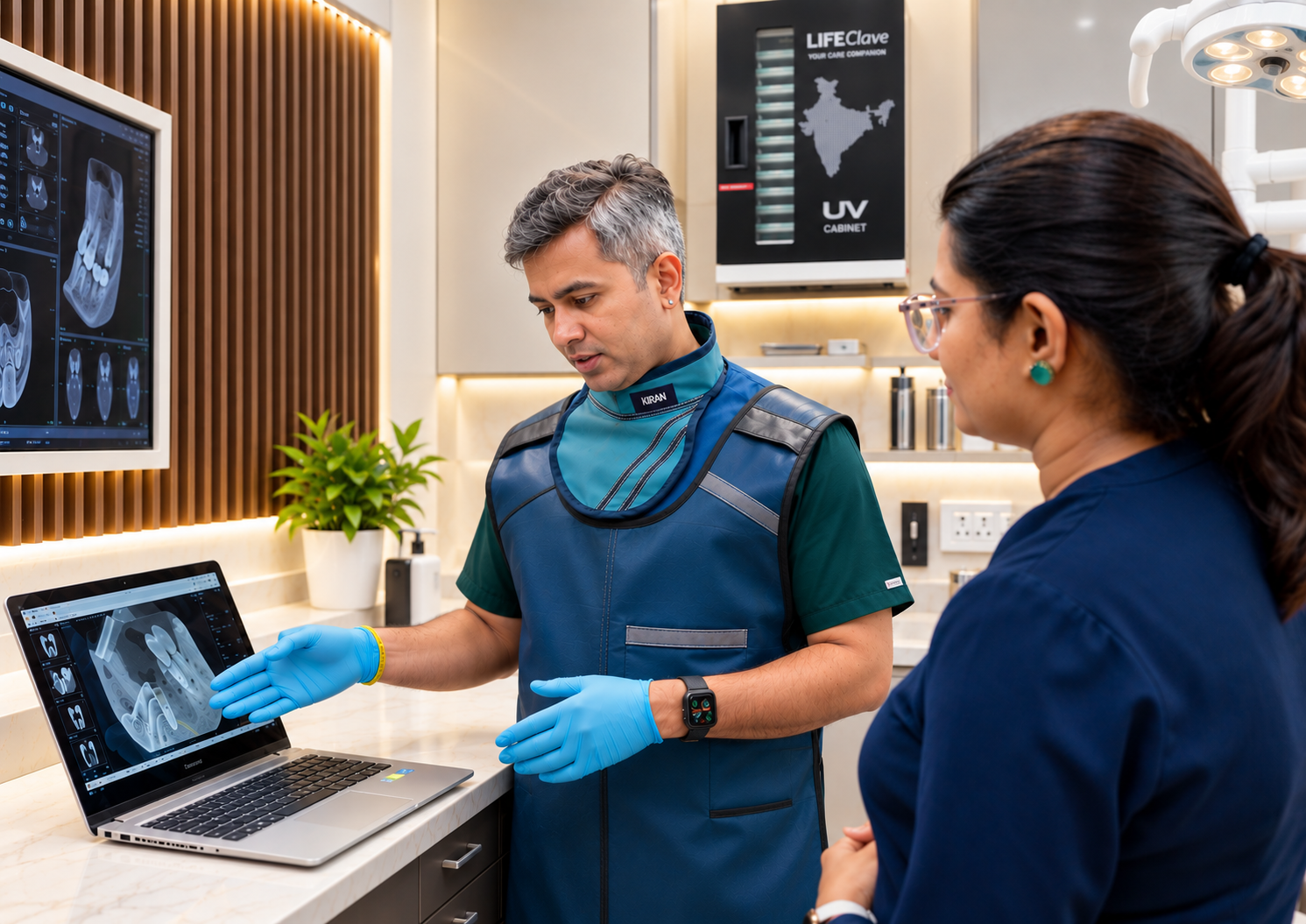 Dr. Tushar Suneja discussing digital dental planning with a colleague